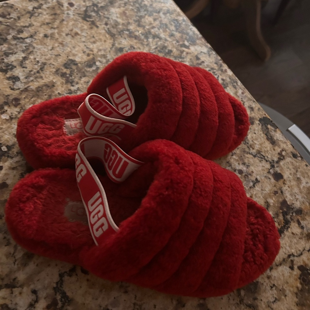 UGG Red Plush Slide Slippers